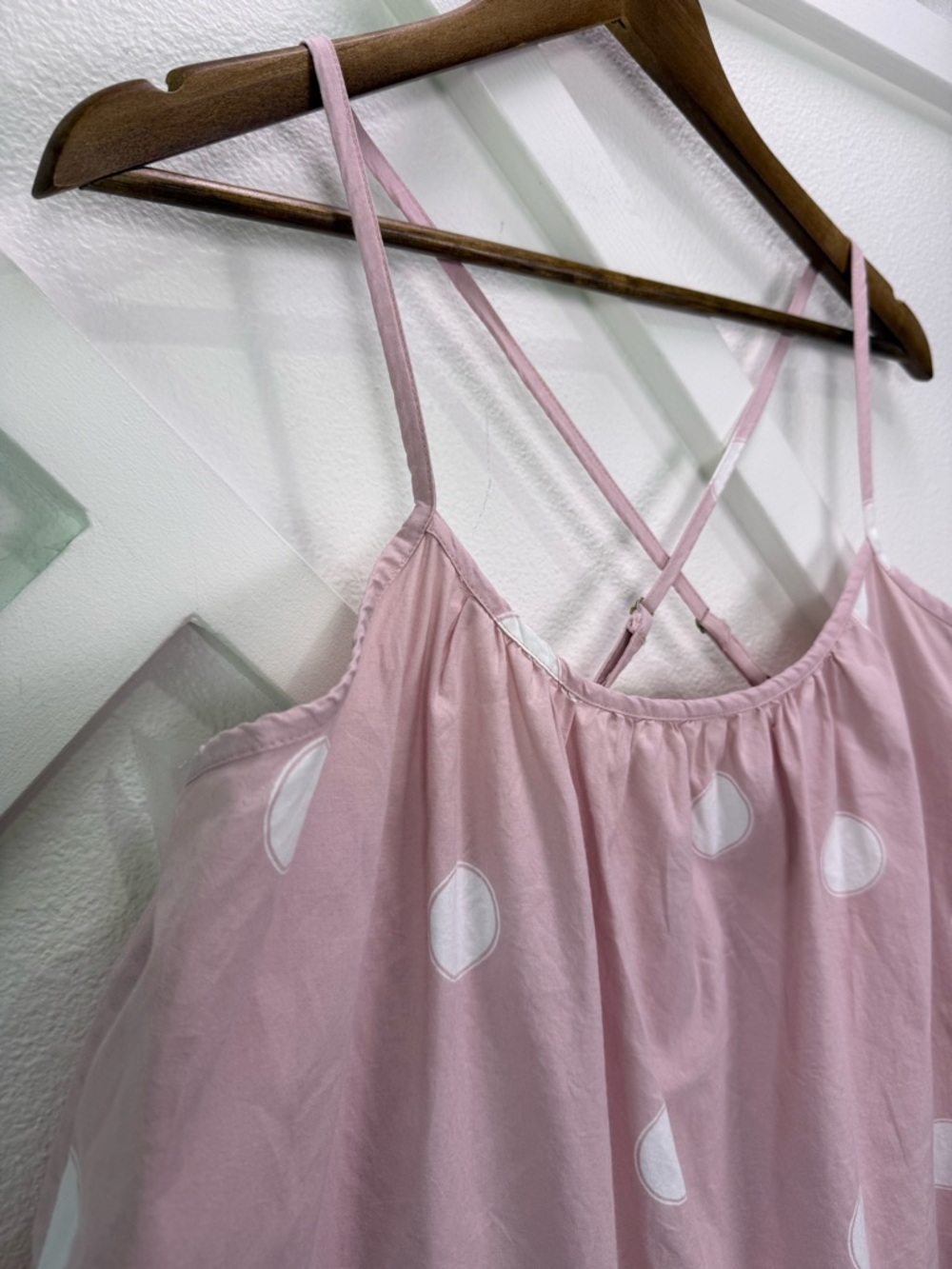 Printfresh Pink Polka Dot Organic Cotton Pajama Cami Tank Strappy Boho Top XL - Picture 3 of 9